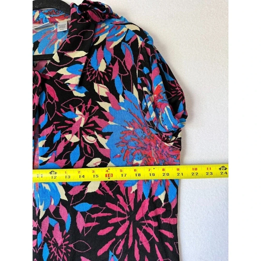 Chico's Travelers Jacket Women Size 2 Multicolor Floral Knit Open Front Casual